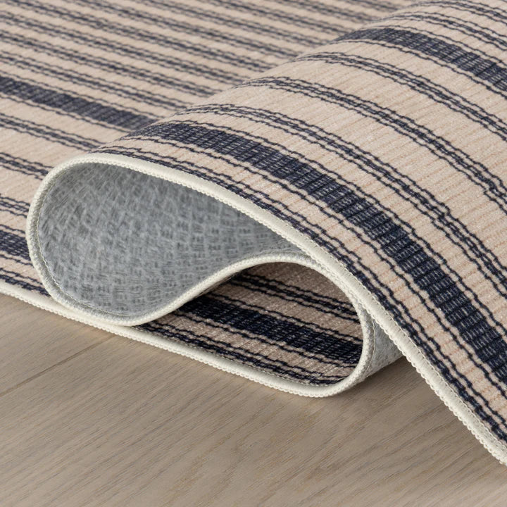 Dash & Albert - Clemira Coastal Striped Navy Machine Washable Rug