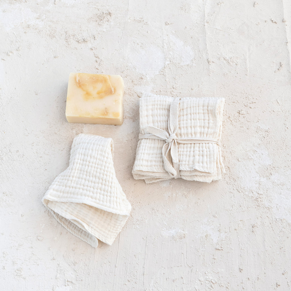 Set of 4 Cotton Wash Cloths - Natural