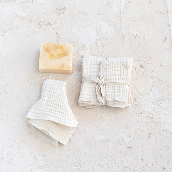Set of 4 Cotton Wash Cloths - Natural