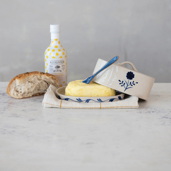 Hand-Painted Floral Butter Dish