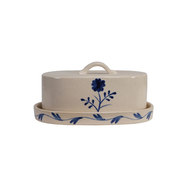 Hand-Painted Floral Butter Dish