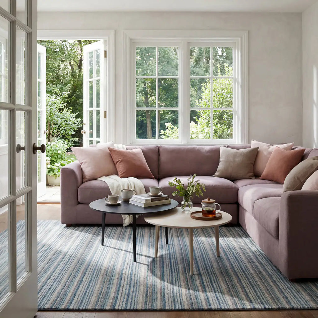 Dash & Albert - Brindle Stripe Blue Hand Loom Knotted Wool Rug