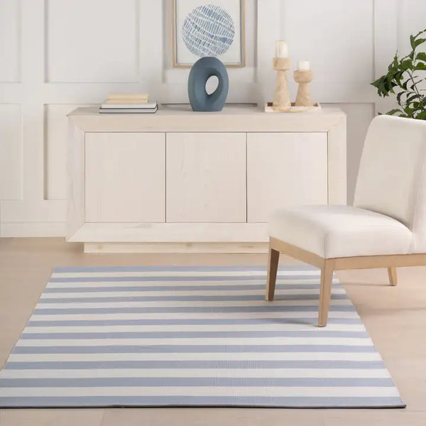 Dash & Albert - Banks Stripe Swedish Blue Handwoven Indoor/Outdoor Rug