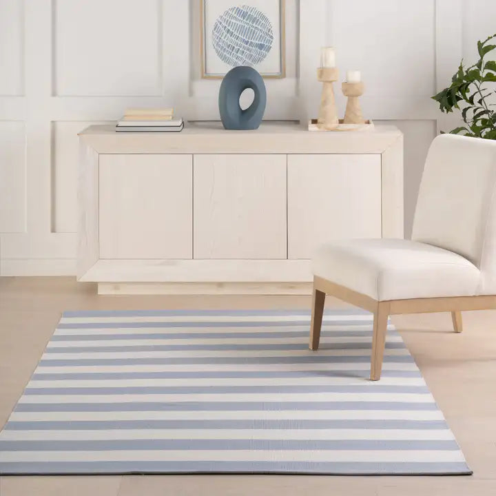 Dash & Albert - Banks Stripe Swedish Blue Handwoven Indoor/Outdoor Rug