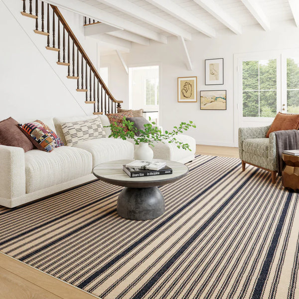 Dash & Albert - Clemira Coastal Striped Navy Machine Washable Rug