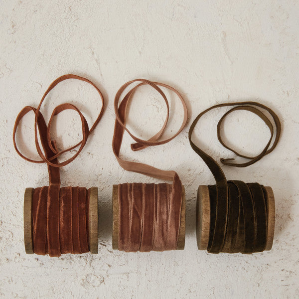 Velvet Ribbon on Wood Spool (Three Colours Available)
