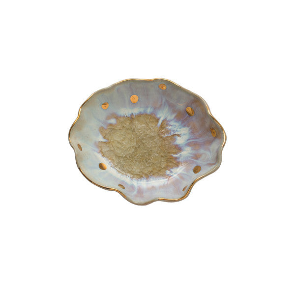 Fluted Dish with Gold Dots