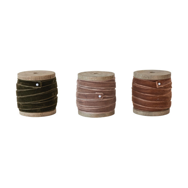 Velvet Ribbon on Wood Spool (Three Colours Available)
