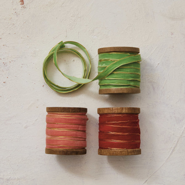 Velvet Ribbon on Wood Spool (Three Colours Available)