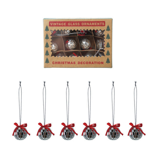Boxed Set of 12 Mini Mirror Ball Ornaments with Bows