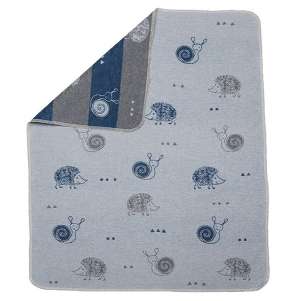 Cotton Flannel Baby Blanket - Snails & Hedgehogs / Blue