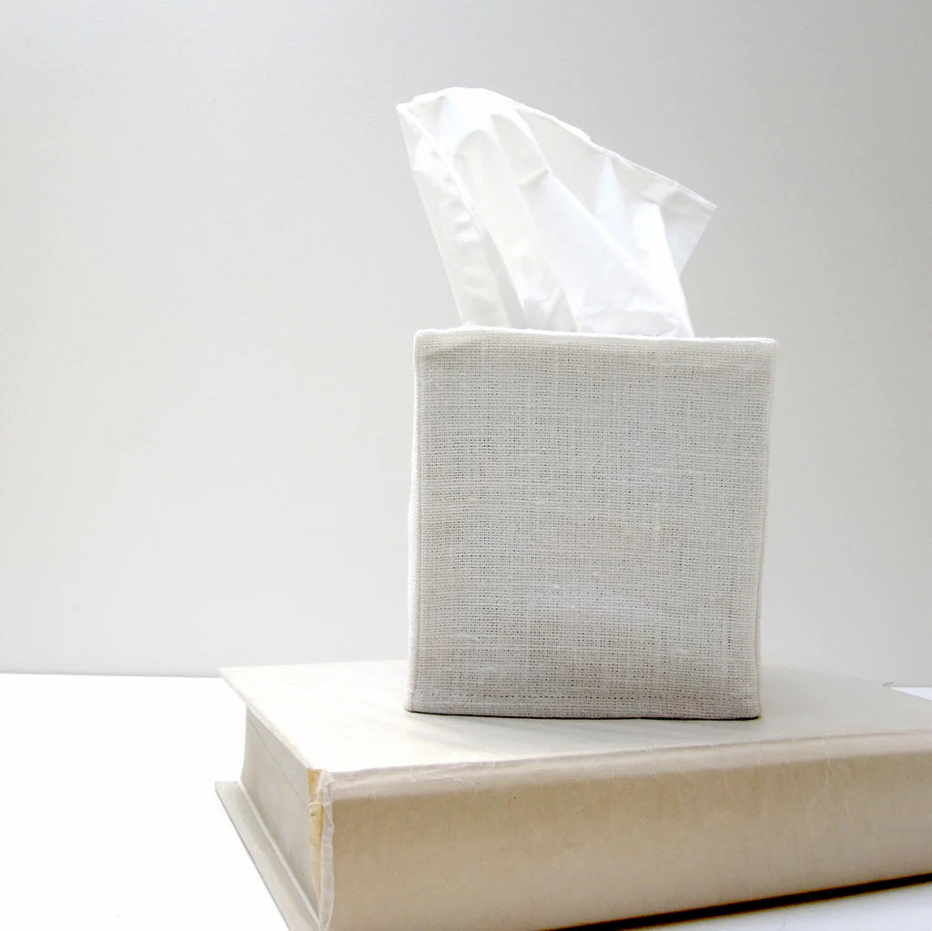 Linen Tissue Box Cover - White