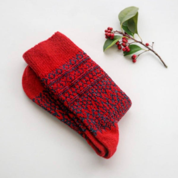 Wool Jacquard Socks - Bright Red