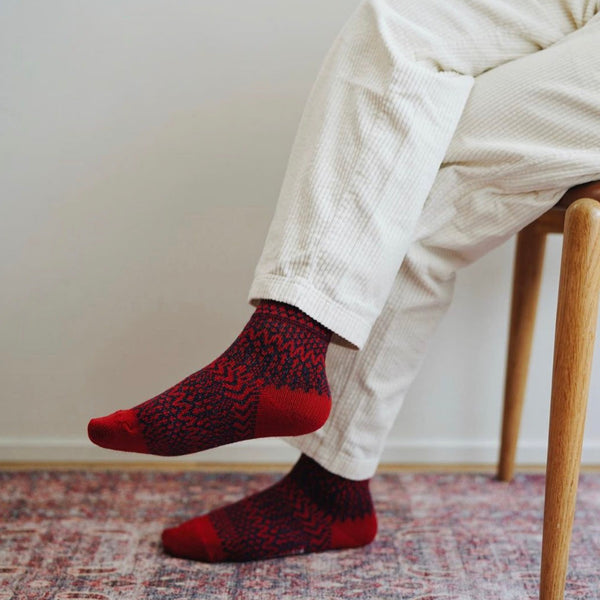 Wool Jacquard Socks - Bright Red