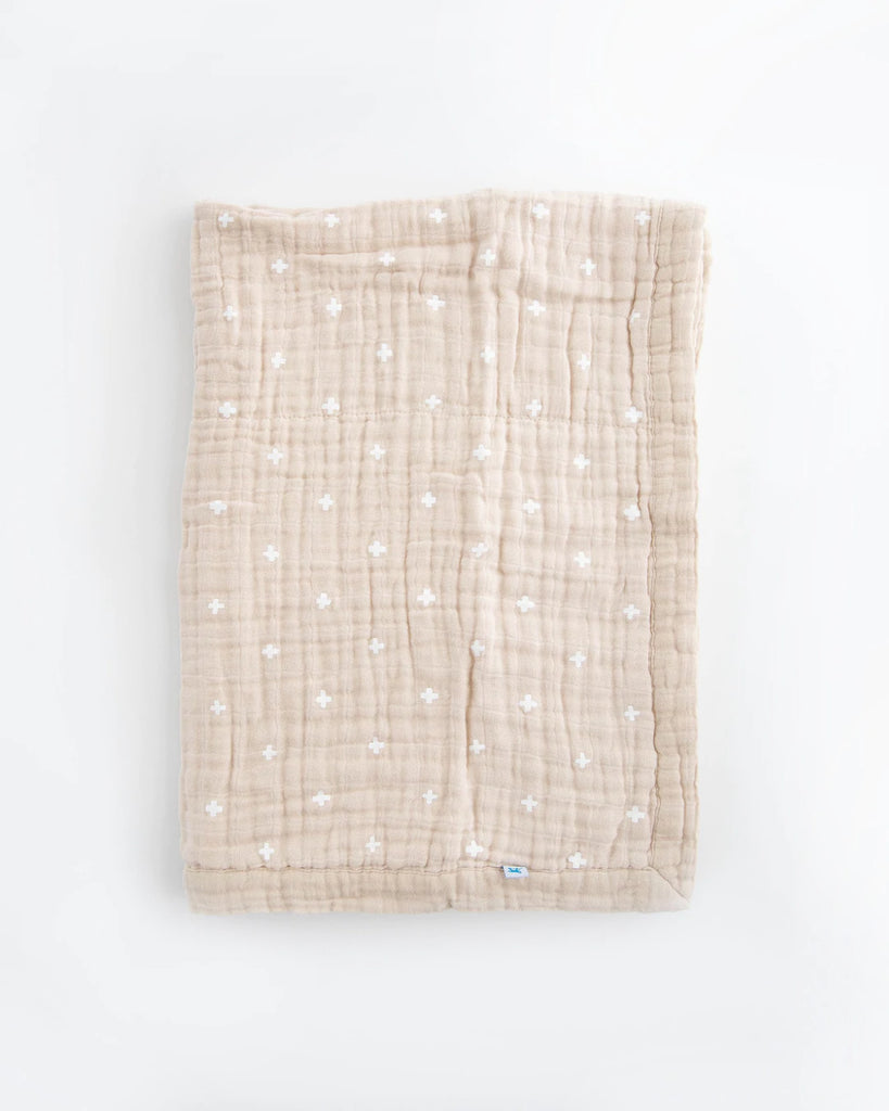 Cotton Muslin Baby Quilt - Taupe Cross