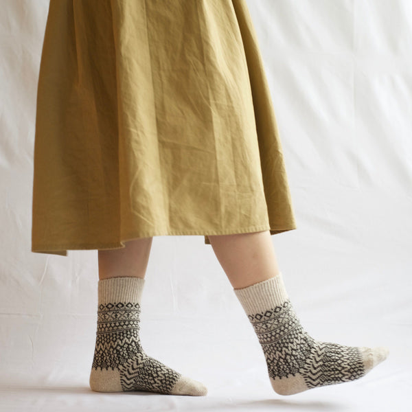 Wool Jacquard Socks - Oatmeal