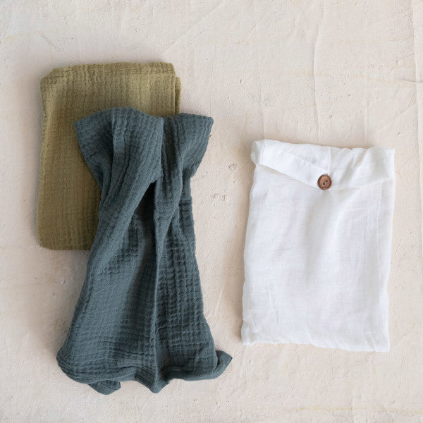 Cotton Tea Towels - Teal / Olive