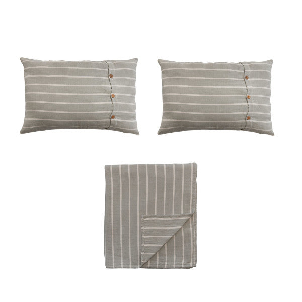 Cotton Striped Bedding Set (Bed Cover + Shams )