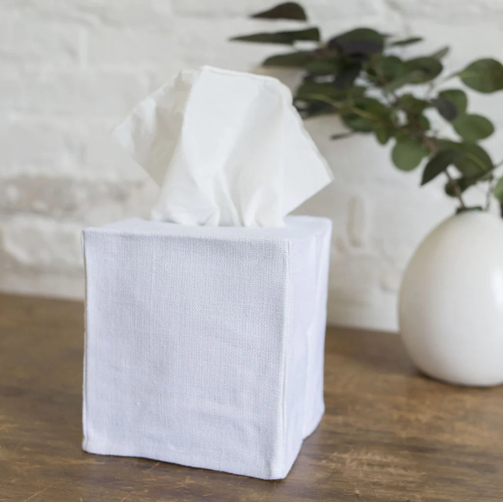 Linen Tissue Box Cover - White